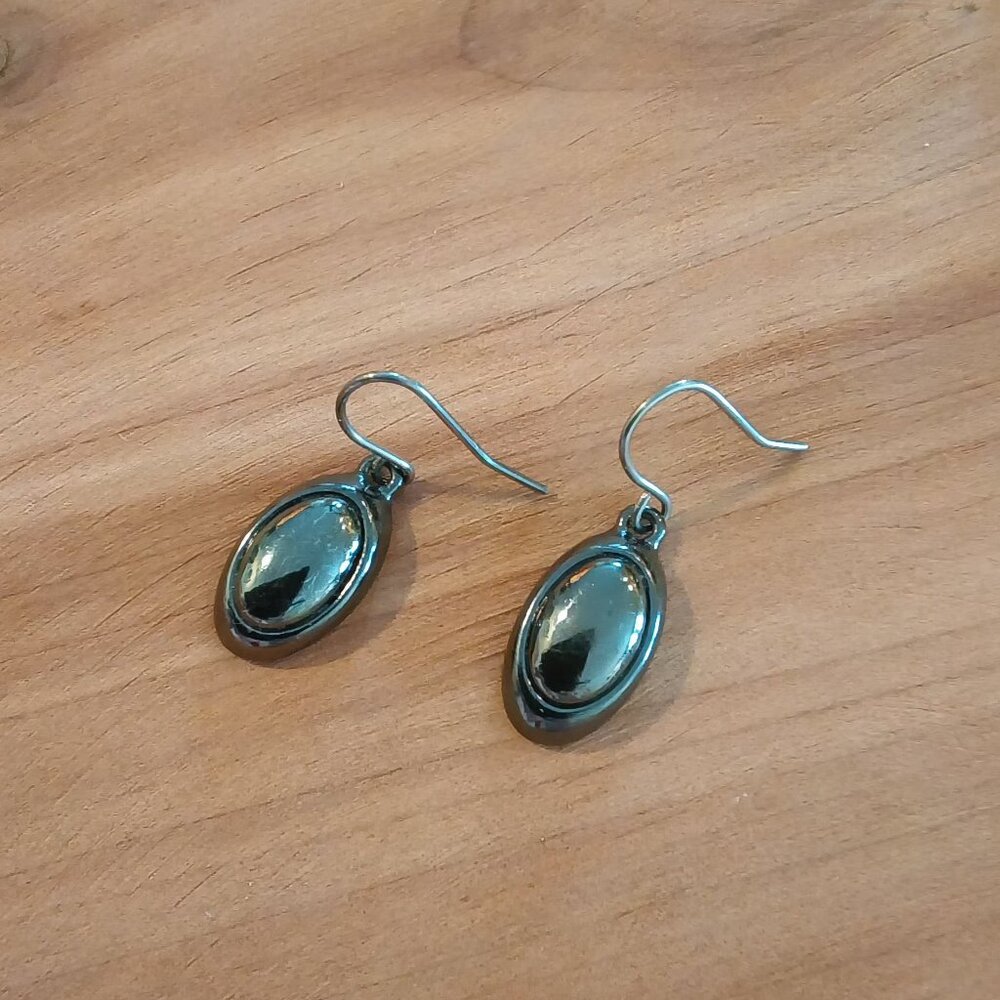 Womens Gorgeous Neat 1" Length Black Chrome Oval Vintage Earrings 🌷